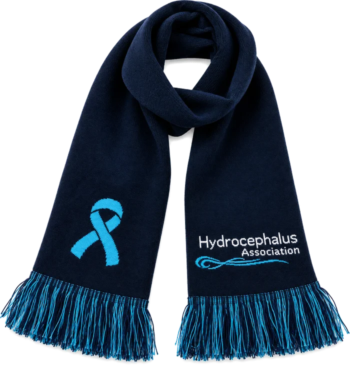The navy Hydrocephalus Association awareness scarf from the HA shop